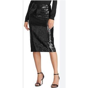 Linea Women Black Sequined A-Line Skirt Size L